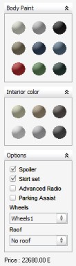 car configurator options panel